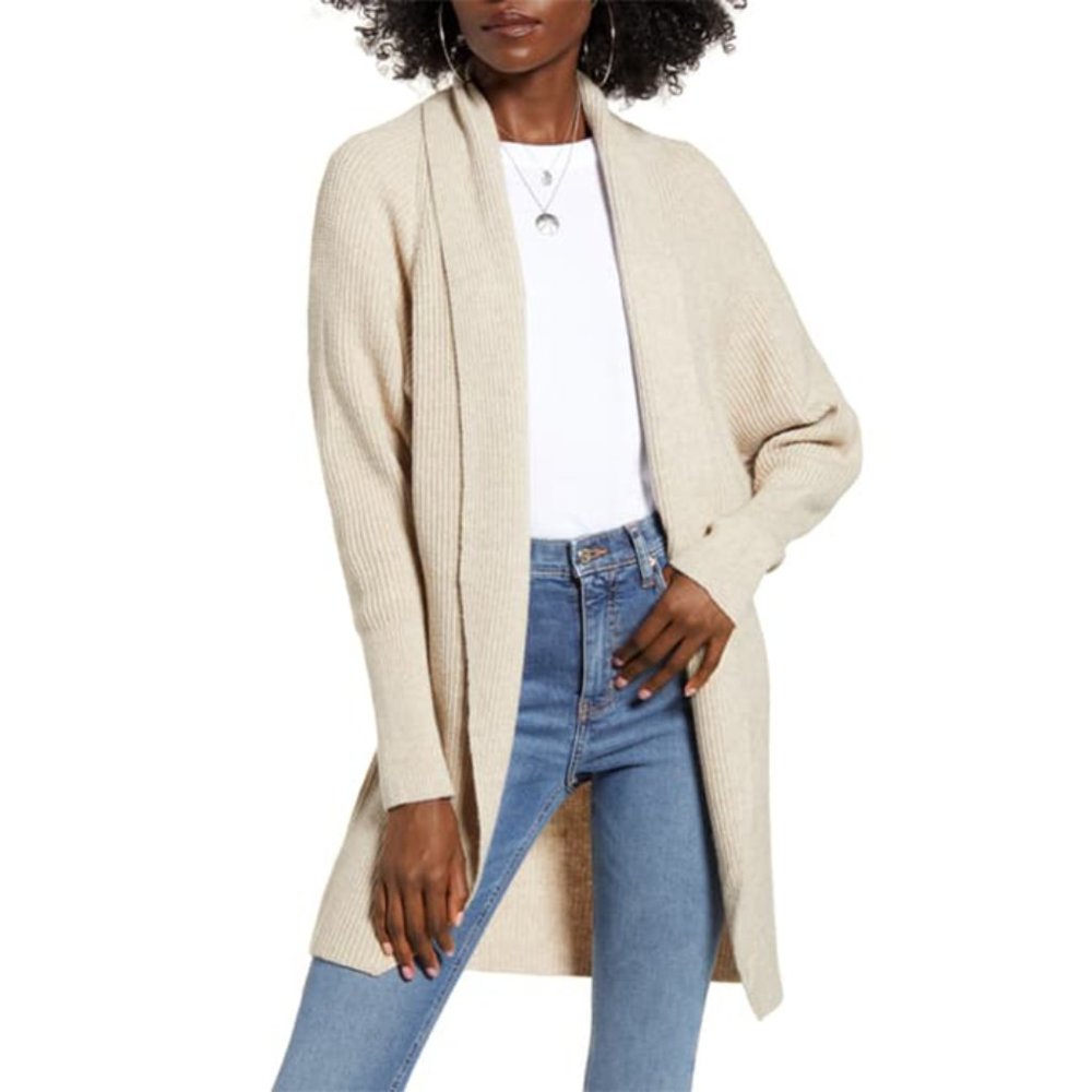NEW Leith Dolman Sleeve Long Cardigan Oatmeal XS